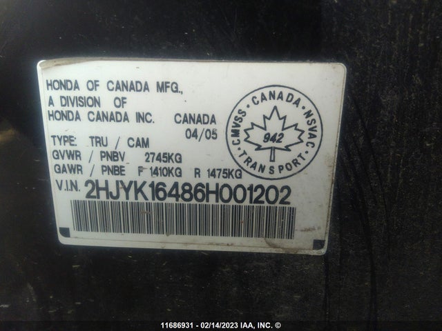 Honda Ridgeline Rts 2006 2HJYK16486H001202 Image 10