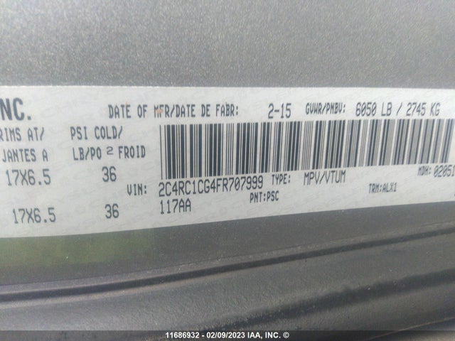 2C4RC1CG4FR707999 Chrysler Town & Country Touring