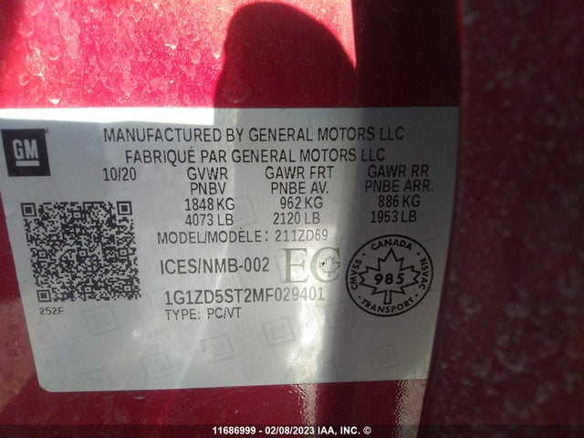 Chevrolet MALIBU LT 2021 1G1ZD5ST2MF029401 Image 9