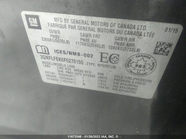 Chevrolet EQUINOX LT 2015 2GNFLFEK6F6278150 Image 9