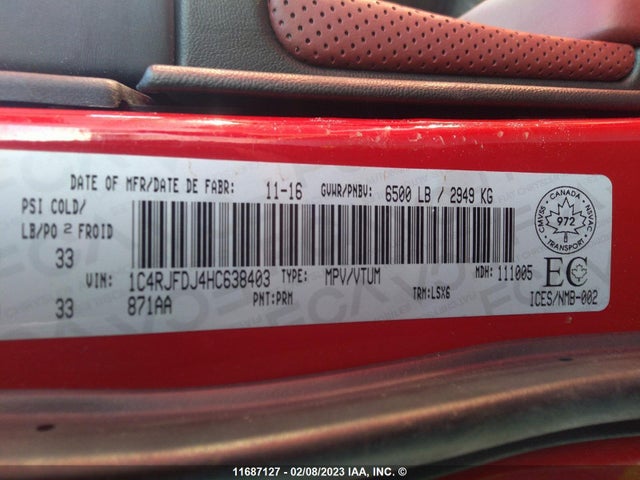 1C4RJFDJ4HC638403 Jeep Grand Cherokee Srt-8