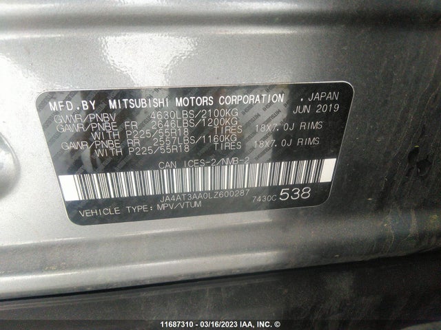 JA4AT3AA0LZ600287 Mitsubishi Eclipse Cross Es