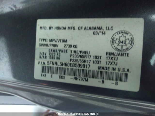Honda Odyssey 2014 5FNRL5H60EB509017 Image 9