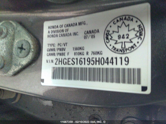 Honda Civic 2005 2HGES16195H044119 Image 10