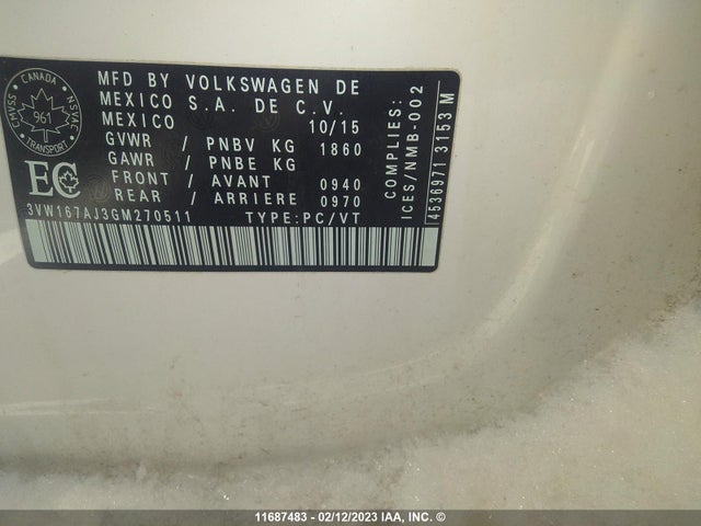 3VW167AJ3GM270511 Volkswagen JETTA S