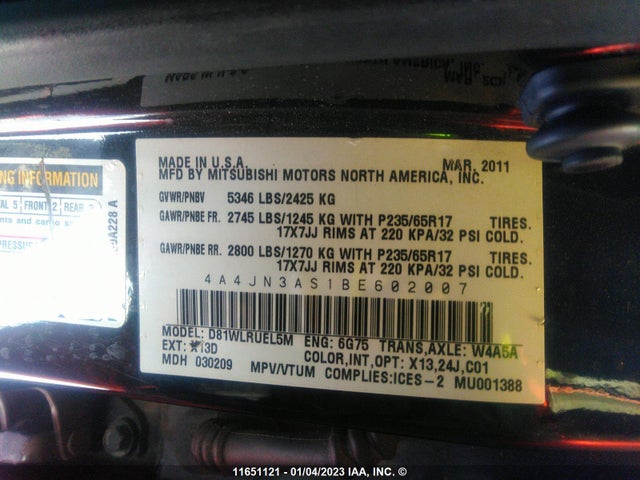 4A4JN3AS1BE602007 Mitsubishi Endeavor Se