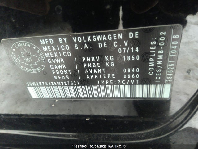 Volkswagen JETTA S 2014 3VW2K7AJ3EM327321 Image 10