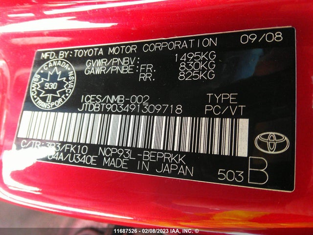 Toyota Yaris 2009 JTDBT903491309718 Image 10