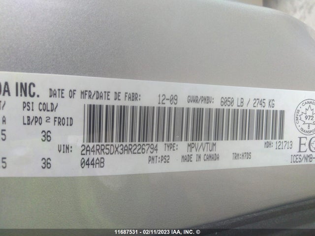 2A4RR5DX3AR226794 Chrysler Town & Country Touring