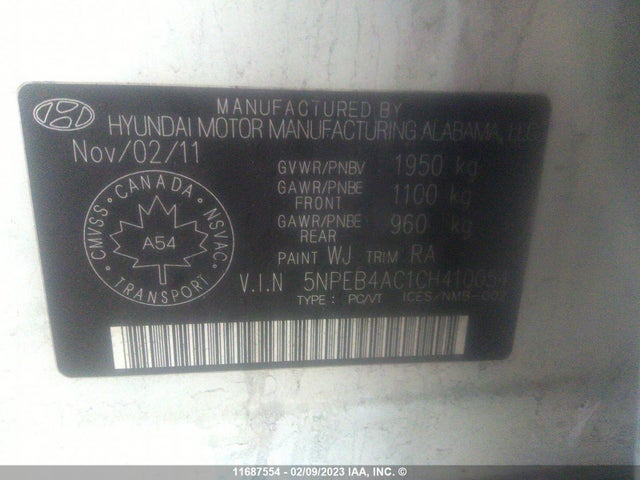 Hyundai SONATA GLS 2012 5NPEB4AC1CH410054 Image 9