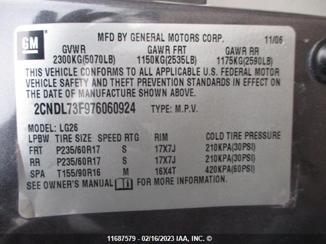 Chevrolet EQUINOX LT 2007 2CNDL73F976060924 Image 7
