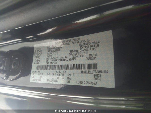 Ford F150 2022 1FTMF1EB9NKD85523 Image 11