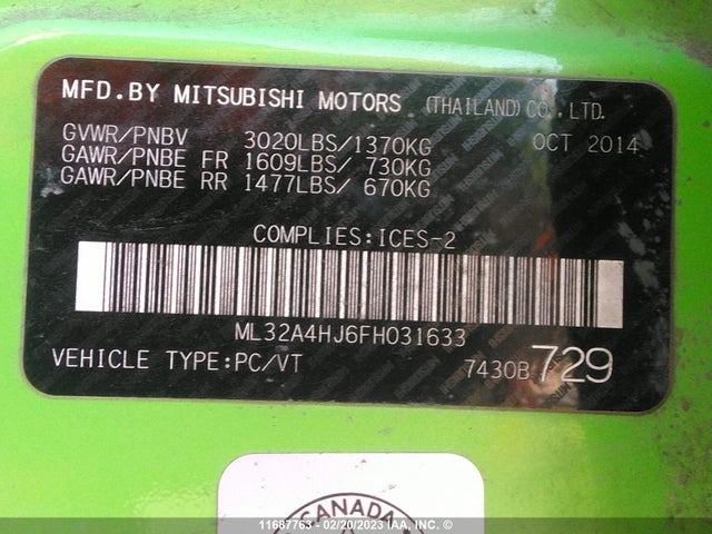 ML32A4HJ6FH031633 Mitsubishi MIRAGE ES