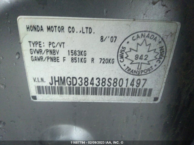 Honda Fit 2008 JHMGD38438S801497 Image 10