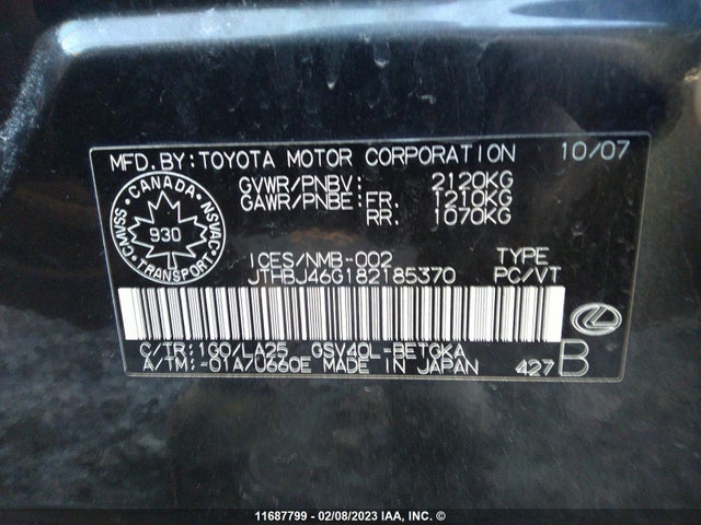 JTHBJ46G182185370 Lexus ES 350