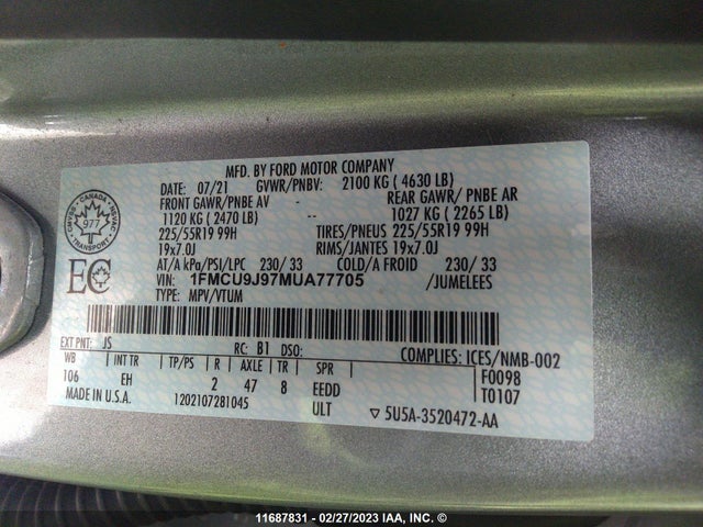 Ford gtdi 2021 1FMCU9J97MUA77705 Image 25