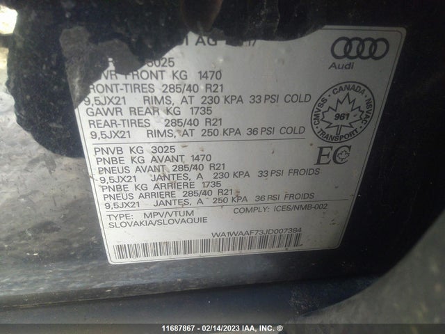 WA1WAAF73JD007384 Audi Q7