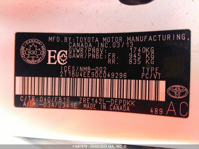Toyota Corolla S/le 2013 2T1BU4EE9DC049296 Image 10