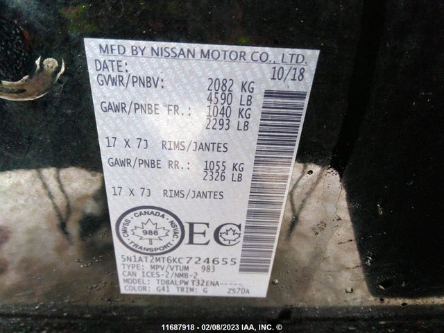 Nissan Rogue S/sl/sv 2019 5N1AT2MT6KC724655 Image 10