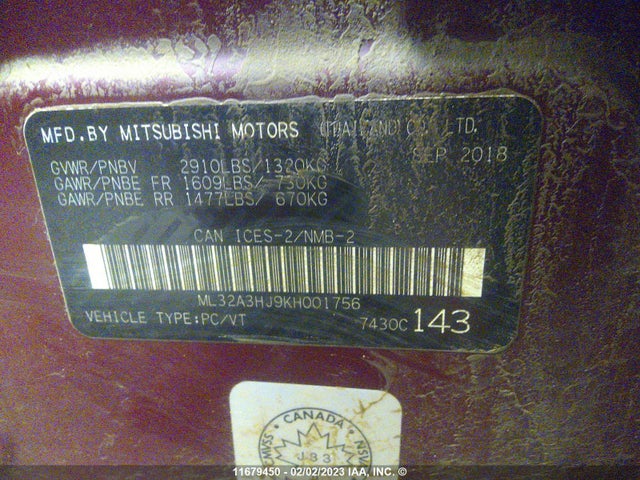 ML32A3HJ9KH001756 Mitsubishi Mirage Es/rf