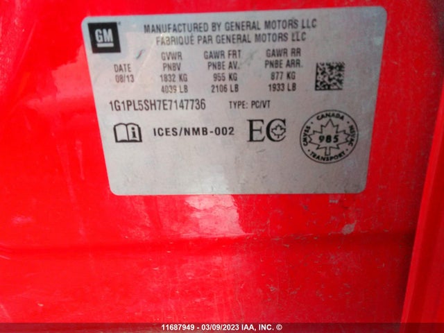 1G1PL5SH7E7147736 Chevrolet CRUZE LS