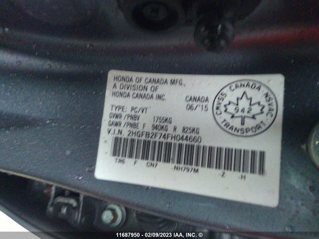 Honda CIVIC SE 2015 2HGFB2F74FH044660 Image 10