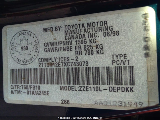 Toyota Corolla Ve/ce/le 1999 2T1BR12E7XC743073 Image 10