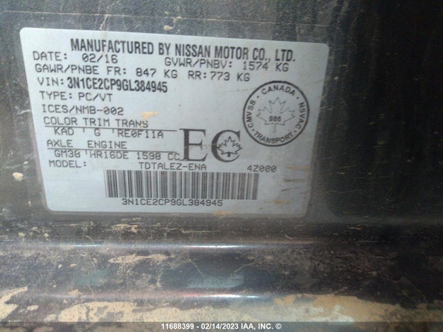 Nissan Versa 2016 3N1CE2CP9GL384945 Image 10
