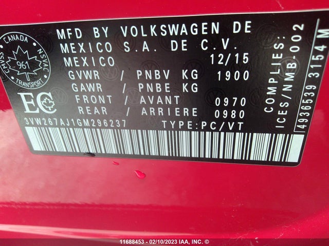 3VW267AJ1GM296237 Volkswagen JETTA S