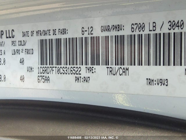 Dodge Ram 1500 St 2012 1C6RD7FT0CS316522 Image 10