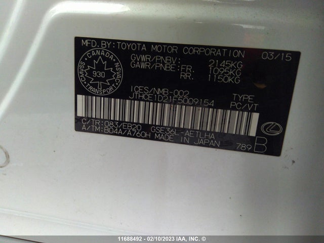JTHCE1D21F5009154 Lexus IS 350