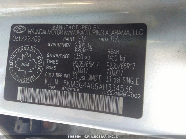 Hyundai Santa Fe Gls 2010 5NMSG4AG9AH334536 Image 10