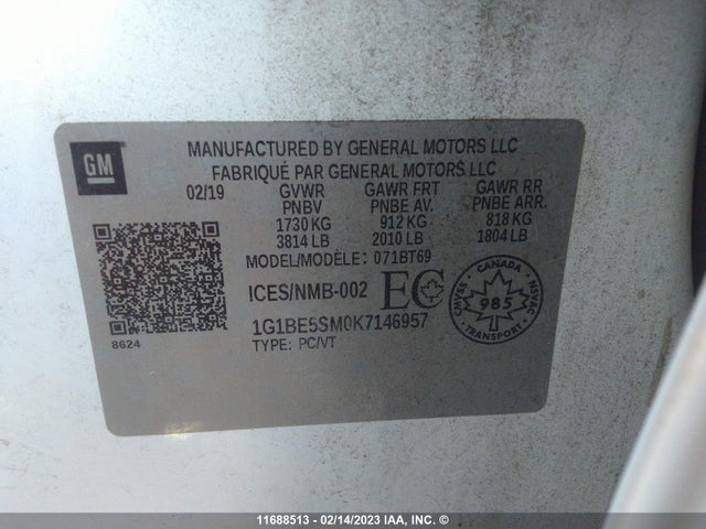 Chevrolet CRUZE LT 2019 1G1BE5SM0K7146957 Image 10