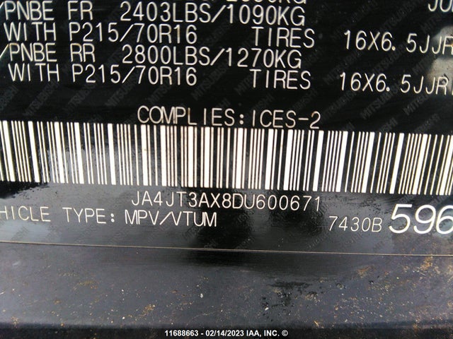JA4JT3AX8DU600671 Mitsubishi Outlander Se