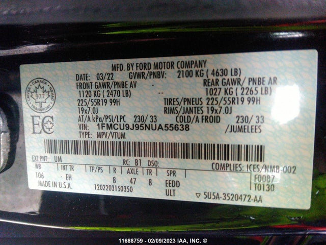 Ford Escape Titanium 2022 1FMCU9J95NUA55638 Image 11