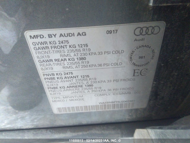 WA1BNBFY6J2062991 Audi Q5 Premium Plus