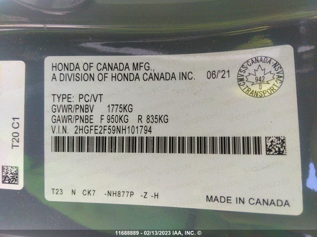Honda CIVIC 2022 2HGFE2F59NH101794 Image 11