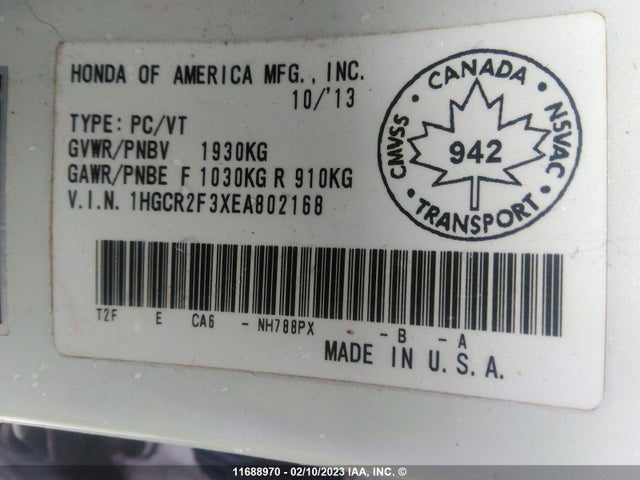 Honda ACCORD LX 2014 1HGCR2F3XEA802168 Image 11