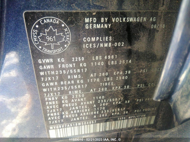 Volkswagen Tiguan 2011 WVGBV7AX1BW504857 Image 10