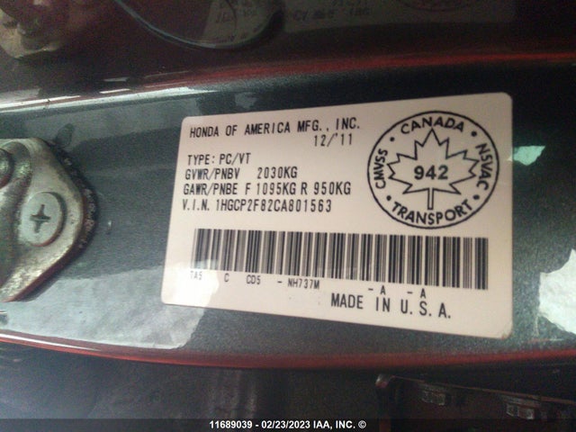 Honda ACCORD EXL 2012 1HGCP2F82CA801563 Image 10