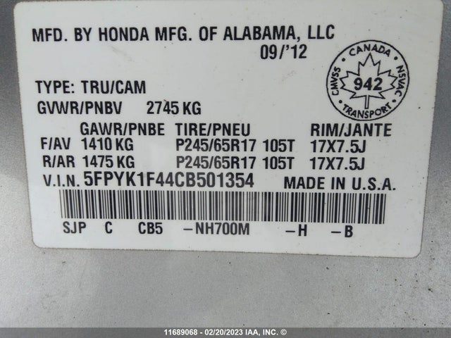 Honda Ridgeline Rts 2012 5FPYK1F44CB501354 Image 9