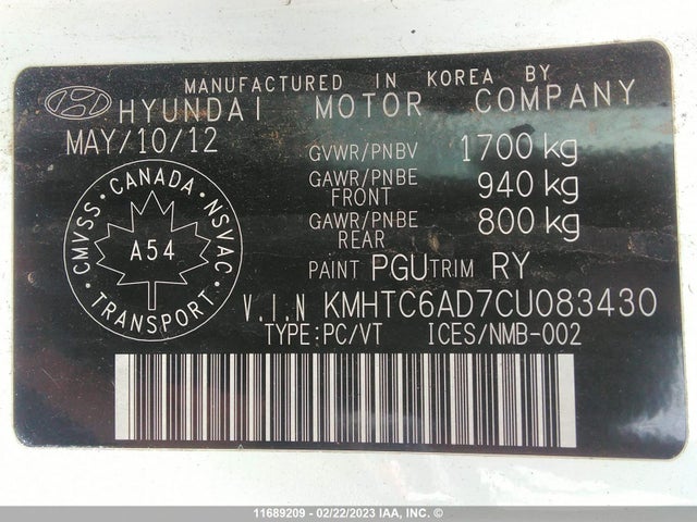 Hyundai Veloster 2012 KMHTC6AD7CU083430 Image 10