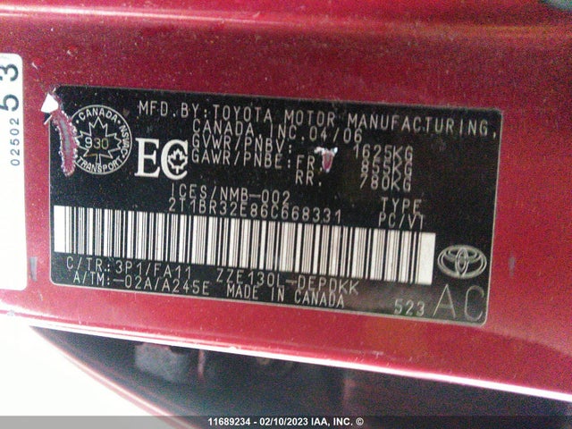 Toyota COROLLA CE/LE/S 2006 2T1BR32E86C668331 Image 11
