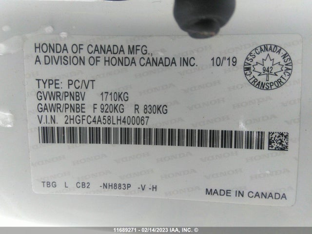 Honda Civic Lx 2020 2HGFC4A58LH400067 Image 9