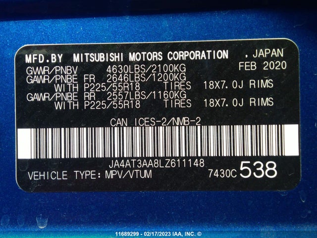JA4AT3AA8LZ611148 Mitsubishi Eclipse Cross Es