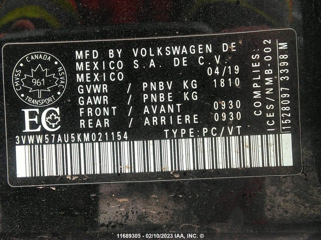 Volkswagen GOLF S/SE 2019 3VWW57AU5KM021154 Image 11