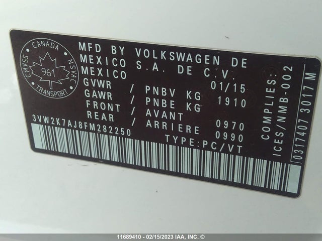 Volkswagen JETTA S 2015 3VW2K7AJ8FM282250 Image 10