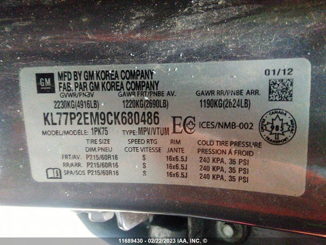 Chevrolet Orlando Lt 2012 KL77P2EM9CK680486 Image 10