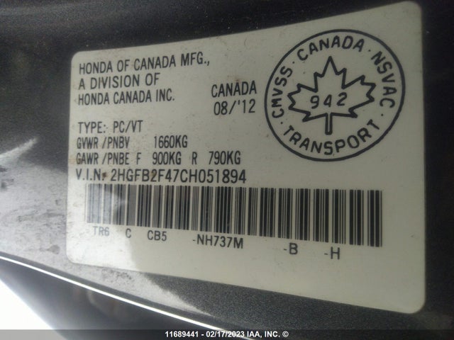 Honda Civic Lx 2012 2HGFB2F47CH051894 Image 10