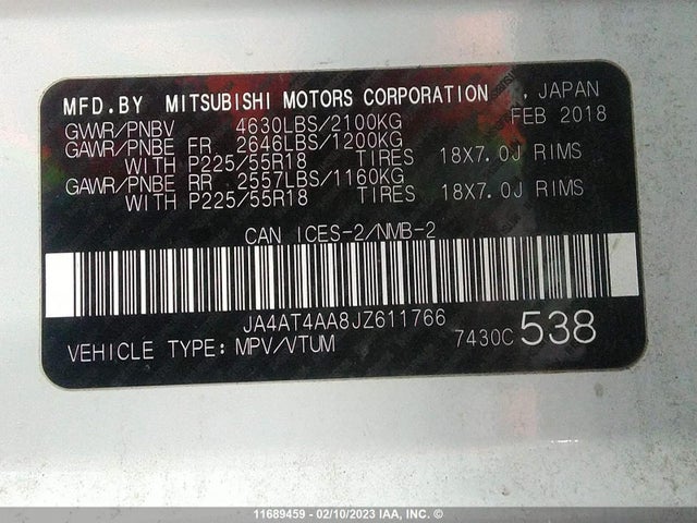 JA4AT4AA8JZ611766 Mitsubishi Eclipse Cross Le